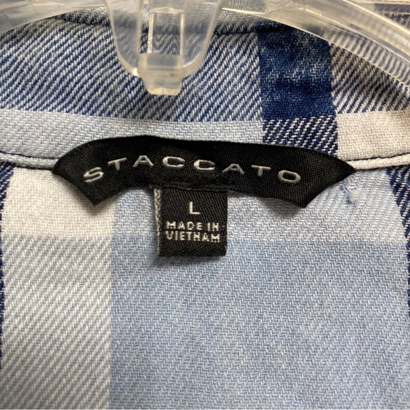 Staccato women's Large Button Down Blouse Blue plaid button Inverted Fabric - Picture 3 of 13